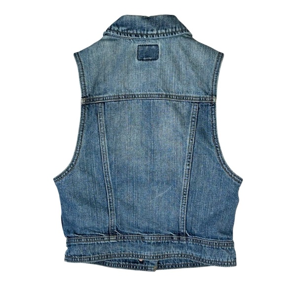 AE American Eagle Women's Blue Denim Jean Vest Size XS Metal Button Up Collar - Picture 2 of 6